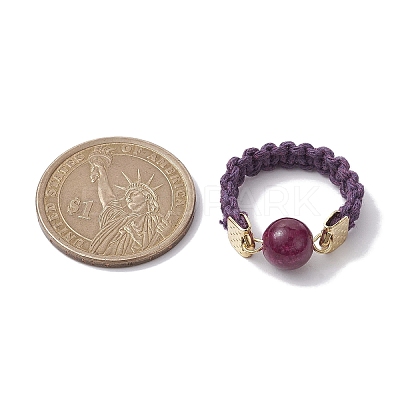 Glass Round Ball Braided Bead Style Finger Ring RJEW-JR00600-02-1