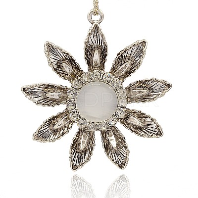 Antique Silver Plated Alloy Cat Eye Flower Big Pendants PALLOY-J225-01AS-1
