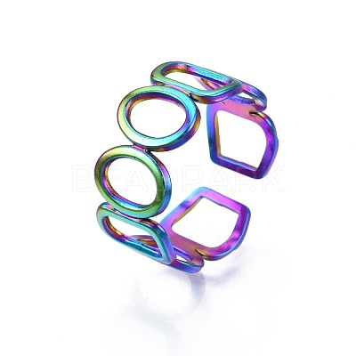 304 Stainless Steel Ring & Rectangle Wrap Cuff Ring RJEW-N038-087-1