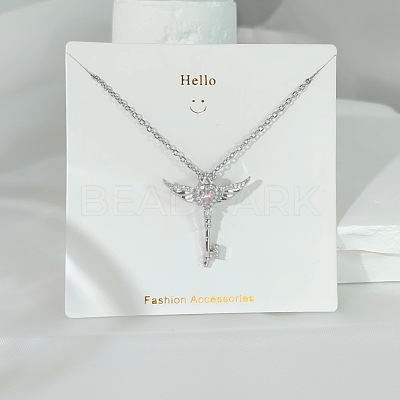 304 Stainless Steel Pave Pink and Clear Cubic Zirconia Pendant Necklaces FS-WGACF2A-06-1