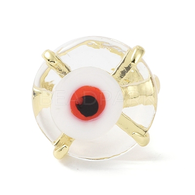 Lampwork Evil Eye Open Cuff Ring RJEW-C051-01G-08-1