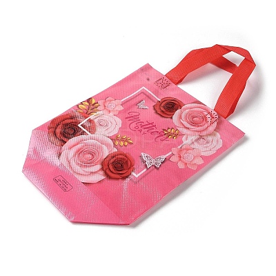 Mother's Day Theme Printed Flower Non-Woven Reusable Folding Gift Bags with Handle ABAG-F009-C04-1