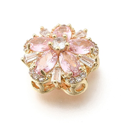 Flower Brass Micro Pave Clear Cubic Zirconia Beads KK-Z156-14G-01-1