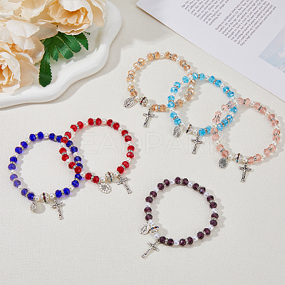 6Pcs 6 Colors Glass & Acrylic Imitation Pearl Beaded Stretch Bracelets Set BJEW-FI0001-37-1