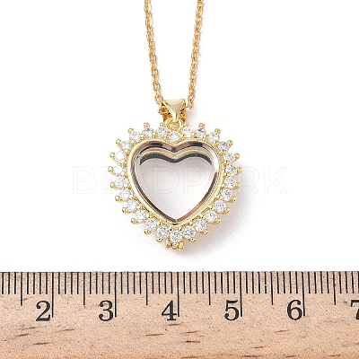 Brass Micro Pave Clear Cubic Zirconia and Glass Heart Locket Photo Pendant 304 Stainless Steel Chain Necklaces for Women NJEW-D341-01G-1