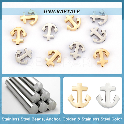 10Pcs 2 Colors 304 Stainless Steel Beads STAS-UN0054-27-1