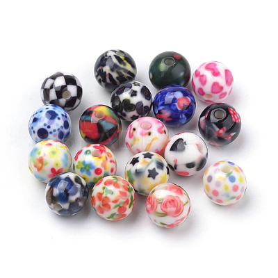 Opaque Printed Acrylic Beads X-MACR-S271-10mm-M-1