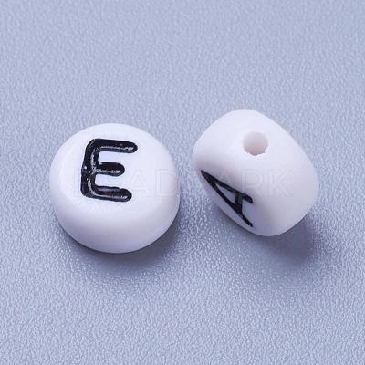 White Chunky Letter Acrylic Flat Round Beads for Kids Jewelry X-OACR-E001-19-1