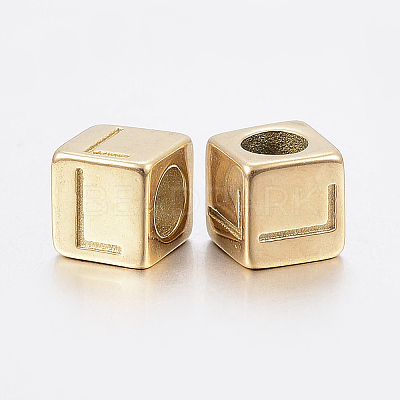 304 Stainless Steel Large Hole Letter European Beads LS-STAS-H428-01G-L-1