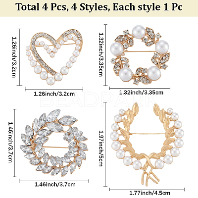 4Pcs 4 Styles Alloy Rhinestone Brooches for Clothes JEWB-CN0001-06-1