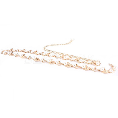 Leaf Alloy & Plastic Pearl Link Chain Waist Belly Chains for Women FS-WGE56DF-01-1
