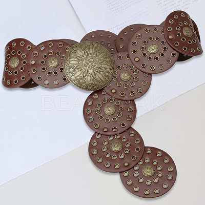 Vintage PU Leather Hollow Corset Belts with Disc Alloy Clasps AJEW-WH20070-089B-1