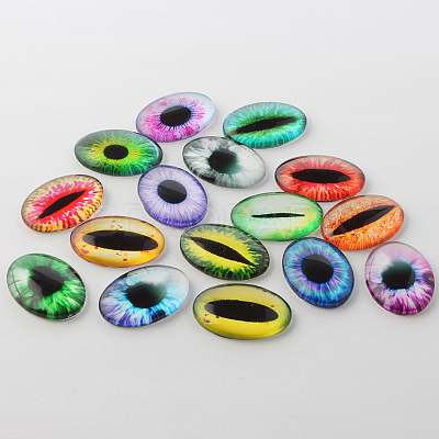 Dragon Eye Theme Ornaments Glass Oval Flatback Cabochons GGLA-A003-18x25-WW-1