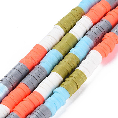 Fixed 5 Color Handmade Polymer Clay Bead Strands CLAY-S096-029F-1