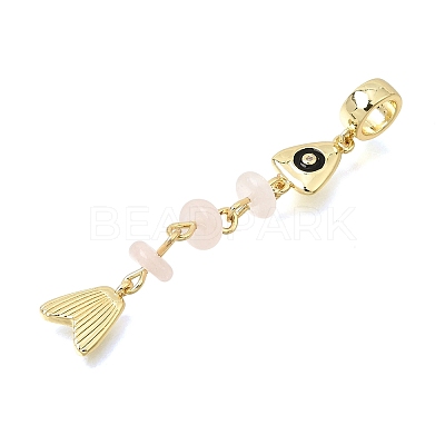 Brass Pave Cubic Zirconia Clear Cubic Zirconia & Natural Rose Quartz & Enamel European Dangle Charms GG-CBA3401-01G-A07-1