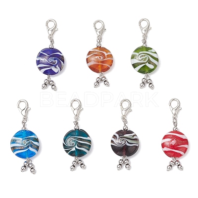 Flat Round Handmade Lampwork Pendant Decoration HJEW-JM03811-1