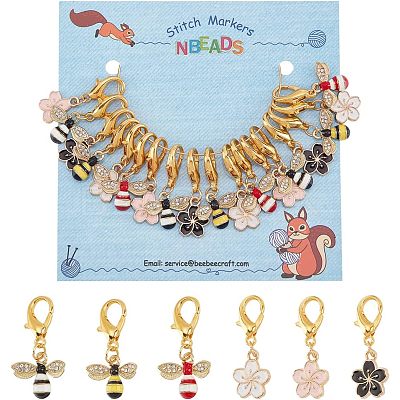 18Pcs Alloy Enamel Sakura Bee Pendant Decorations HJEW-PH01532-1