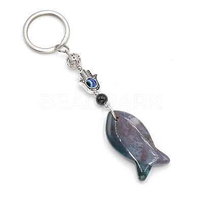Natural Indian Agate Fish Keychain PW-WG77624-10-1