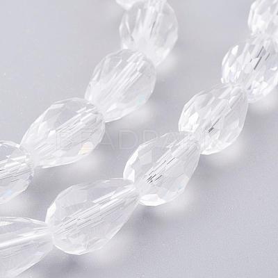 Clear Faceted Glass Teardrop Beads Strands X-GLAA-R024-15x10mm-12-1