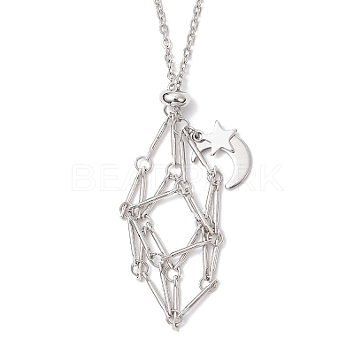 304 Stainless Steel Empty Macrame Pouch Star Moon Pendant Cable Chain Necklace Making NJEW-JN05281-02-1