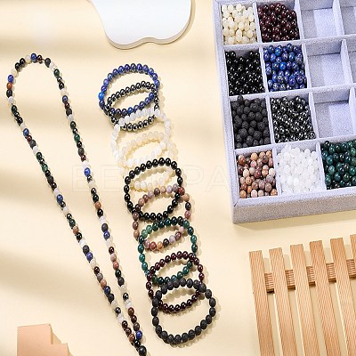 100Pcs Natural Petrified Wood Round Bead with Strong Stretchy Beading Elastic Thread G-SZ0002-28-1