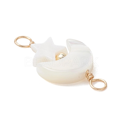Natural Freshwater Shell Moon with Star Links Connector Charms PALLOY-JF05182-1