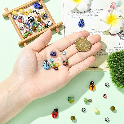50Pcs 5 Styles Handmade Millefiori Lampwork Beads LAMP-YW0001-93-1