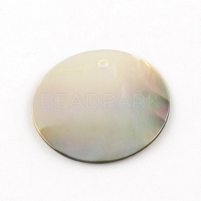 Flat Round Black Lip Shell Pendants SHEL-R009-32-1