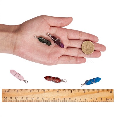 5Pcs 5 Style Natural Gemstone Pendants G-SZ0001-13-1