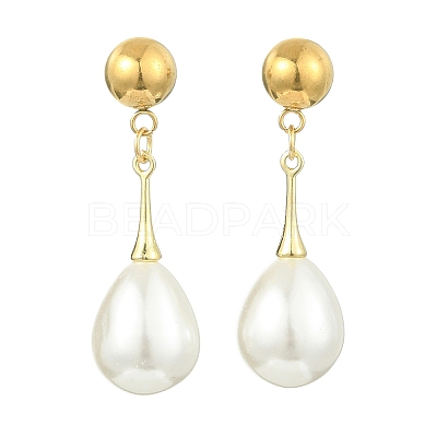 Shell Pearl Beads Dangle Stud Earrings EJEW-JE07034-1