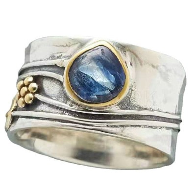 Teardrop & Flower & Leaf Pattern Alloy with Glass Finger Rings FS-WG58DE6-02-1