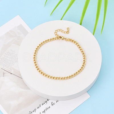 Brass Curb Chain Bracelets for Women BJEW-N032-08A-G-1