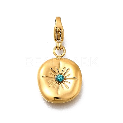 Flat Round 304 Stainless Steel Rhinestone Pendants Decoration STAS-R159-53G-1