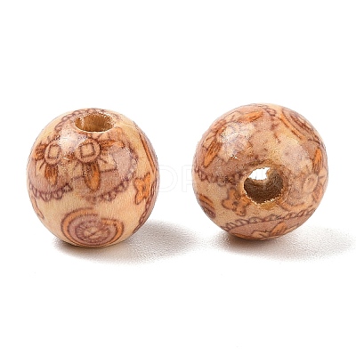 Round Printed Natural Maple Wood Beads WOOD-R243-16mm-B08-1