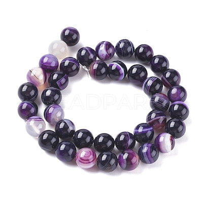 Natural Striped Agate/Banded Agate Beads Strands G-G582-8mm-52-1