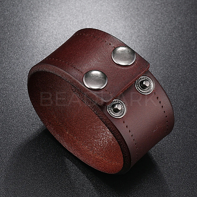 Flat Sided Cowhide Leather Cord Bracelets BJEW-WH20007-09B-1