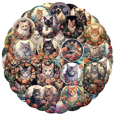 50Pcs PVC Self-Adhesive Cat Cartoon Stickers STIC-PW0021-02-1