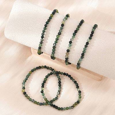 Natural Moss Agate Beaded Stretch Bracelets BJEW-D446-A-44-1