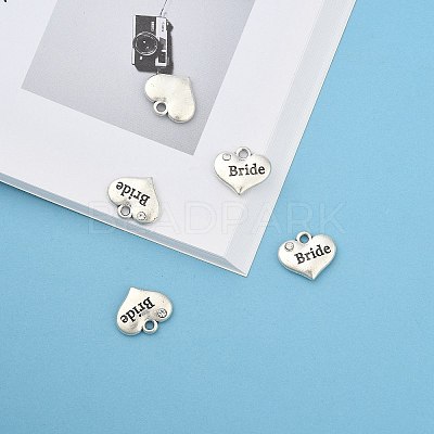 Wedding Theme Antique Silver Tone Tibetan Style Heart with Bride Rhinestone Charms LS-TIBEP-N005-12E-1
