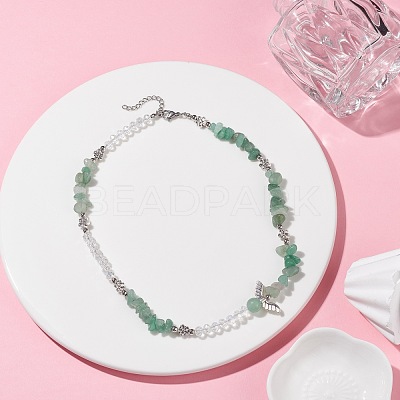 Natural Green Aventurin Chip Beaded Necklace with Wing NJEW-TA00022-02-1