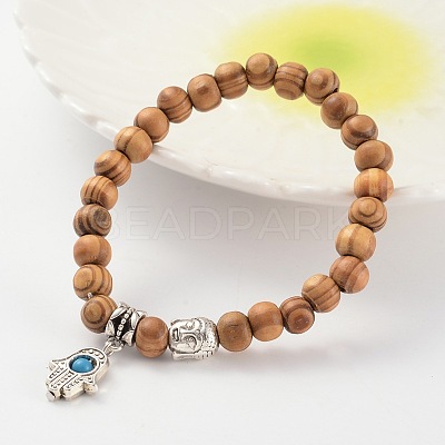Wood Beaded Stretch Bracelets BJEW-JB02126-01-1