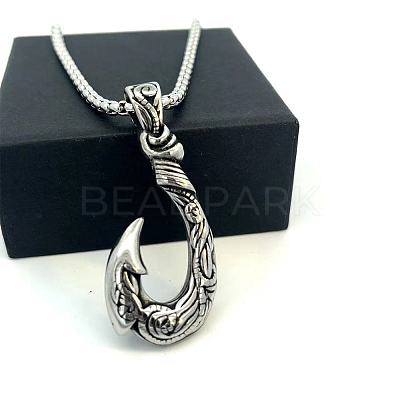 Vintage Style 304 Stainless Steel Fish Hook Pendant Necklaces for Men Women Jewelry LS-NL8016-1
