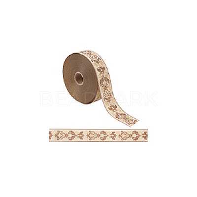 25M Polyester Jacquard Flower Ribbon OCOR-WH0088-82A-1