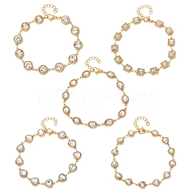 304 Stainless Steel Pave Glass Link Chains Bracelets for Women BJEW-G780-04G-1
