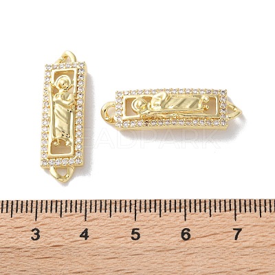 Rack Plating Brass Clear Cubic Zirconia Saint Connector Charms KK-C084-36B-G-1