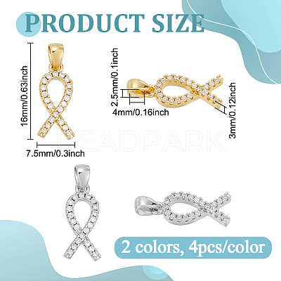8Pcs 2 Colors Brass Micro Pave Cubic Zirconia Pendants KK-BC0015-04-1