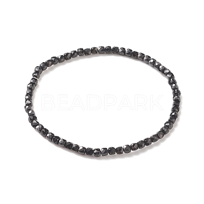 Natural Black Spinel Cube Beaded Stretch Bracelet for Women BJEW-JB08976-04-1