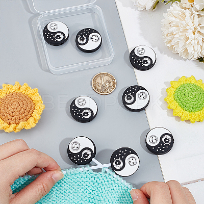 8Pcs Round with Sun and Moon Food Grade Eco-Friendly Silicone Focal Beads SIL-NB0001-46-1