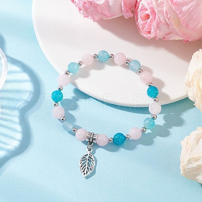 Leaf Alloy Charm Bracelets BJEW-JB12467-03-1