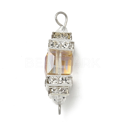 3Pcs 3 Colors Electroplate Glass Cube & Brass Crystal Rhinestone Connector Charms PALLOY-JF04407-1